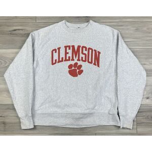 Clemson Tigers Sweatshirt Champion Large Gray‎ Pullover Reverse Weave VTG